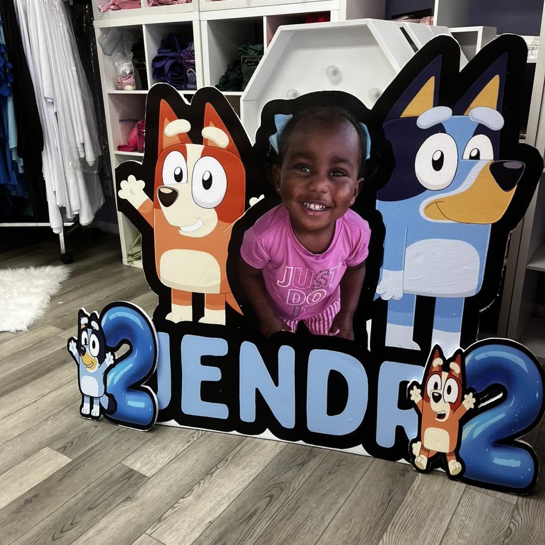 Bluey themed cut-out prop for a second birthday celebration