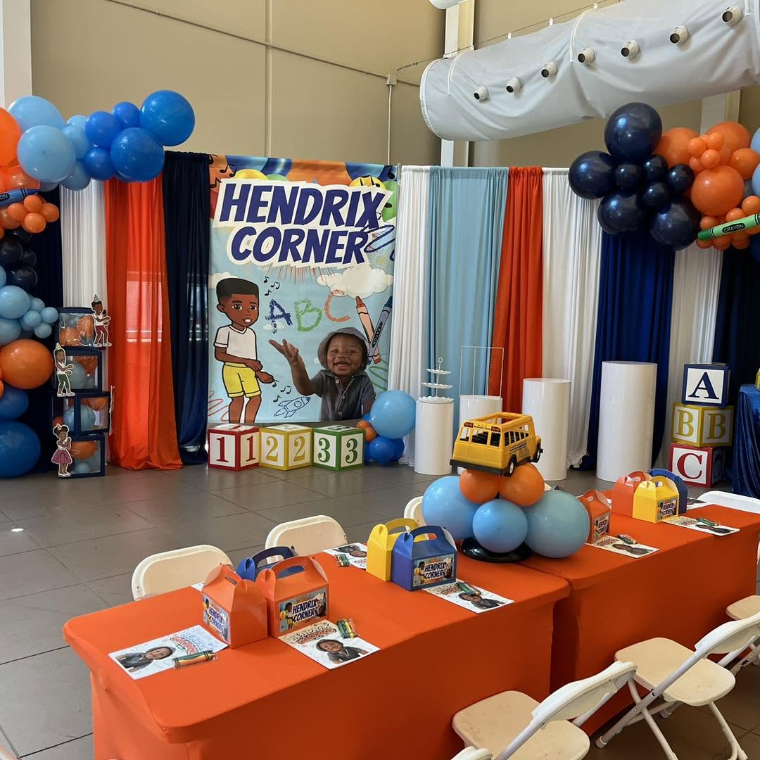 Back-to-school themed party room